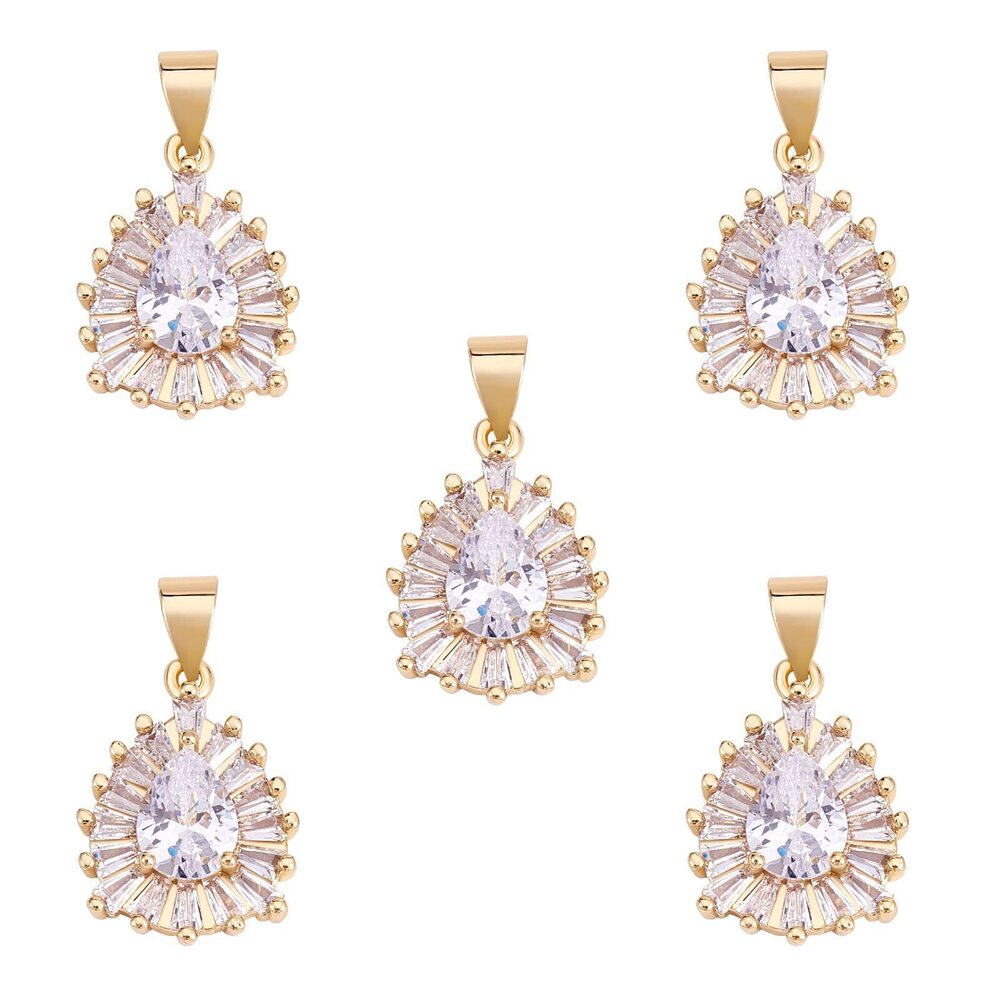 3910 5 Pieces Cubic Zirconia Teardrop Charm Pendant Brass Teardrop Charm